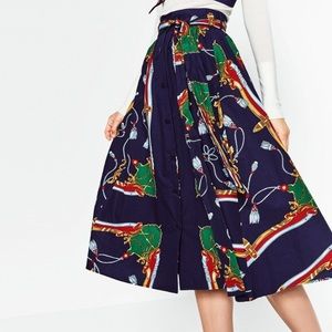 Zara printed midi nautical bow skirt & bandeau